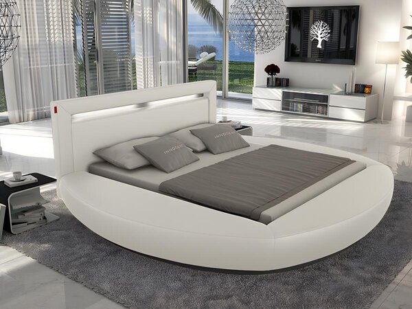 Łóżko ABULIS II - 160 × 200 cm - Materiał skóropodobny biały z diodami LED