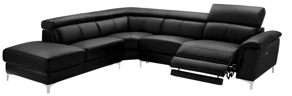 Skórzana kanapa narożna z elektrycznie regulowaną funkcją relax SITIA - Czarny - Lewostronna