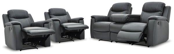 Skórzana kanapa 3-osobowa i 2 fotele EVASION z funkcją relax - Szary