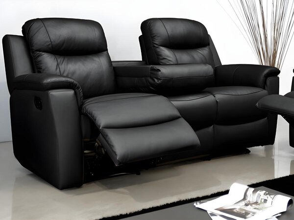 Skórzana kanapa 3-osobowa EVASION z funkcją relax - Czarny