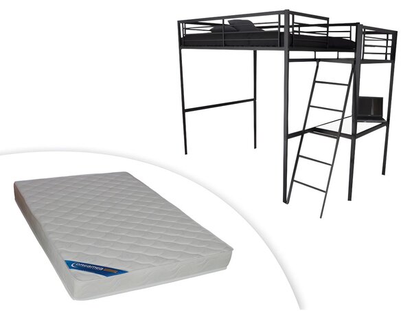 Łóżko antresola CASUAL – blat biurka – kolor antracytowy i piankowy materac 140 × 190 cm