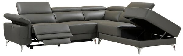 Narożna kanapa z elektryczną funkcją relax PASCALINE ze skóry - Kolor antracytowy - narożnik prawostronny