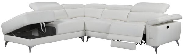 Narożna kanapa z elektryczną funkcją relax PASCALINE ze skóry - Kolor kości słoniowej - narożnik lewostronny
