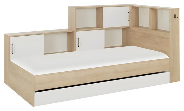 Łóżko z miejscem do przechowywania i szufladą – 90 × 200 cm – kolor naturalnyi biały - ARMAND