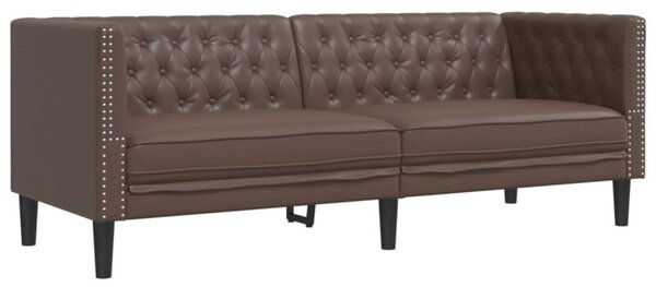 Sofa chesterfield, 3-os., brÄ zowa, tapicerowana sztucznÄ skÃ³rÄ