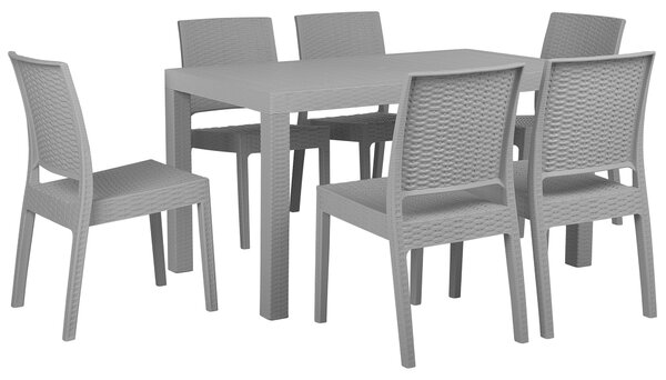 Nowoczesny zestaw mebli ogrodowych prostokątny stół 6 krzeseł jasnoszary Fossano Beliani