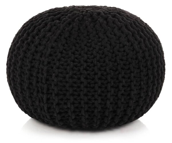 Puf z ręcznie dzierganym pokryciem z bawełny, 50x35 cm, czarny