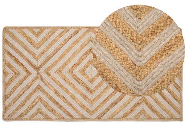 Rustykalny dywan bawełniano-jutowy wzór geometryczny 80 x 150 cm beżowy Pirli Beliani