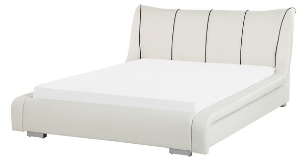 Nowoczesne łóżko wodne skórzane 140 x 200 cm wysoki zagłówek białe Nantes Beliani