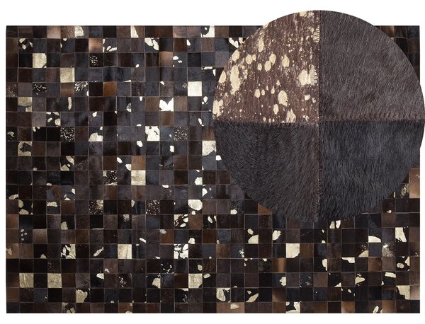 Dywan skórzany patchwork niskie włosie ozdoba salonu 160x230 cm brązowy Bandirma Beliani