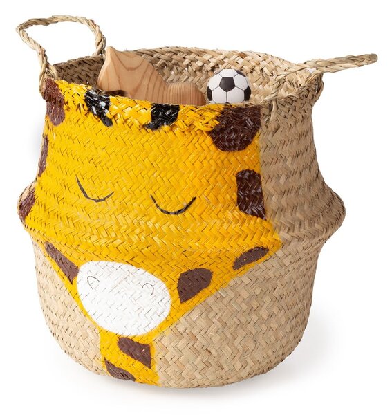Żółto-naturalny dziecięcy kosz na zabawki z trawy morskiej ø 30x28 cm Giraffe – Compactor