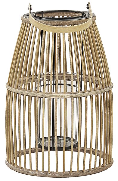Lampion bambusowy ze szklanym świecznikiem jasne drewno Hoste Beliani