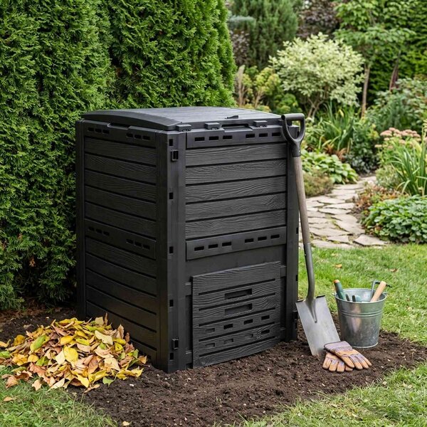 Kompostownik ogrodowy Czarny 59,5 x 60 x 81,5 cm 280 l 100% PP