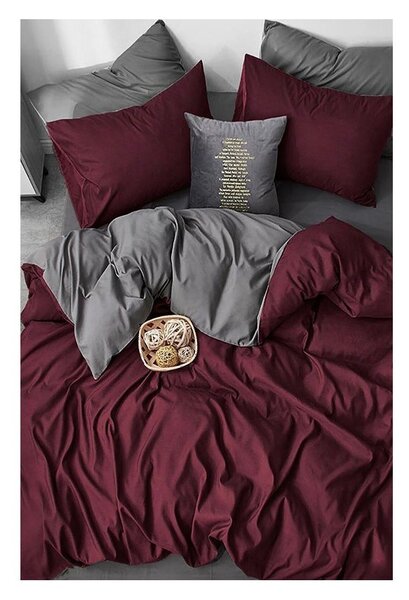 Bordowo-szara bawełniana pościel dwuosobowa z prześcieradłem 200x220 cm – Mila Home