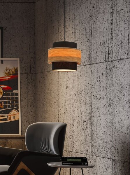 Czarno-naturalna lampa wisząca z tekstylnym kloszem ø 20 cm Twin – Candellux Lighting