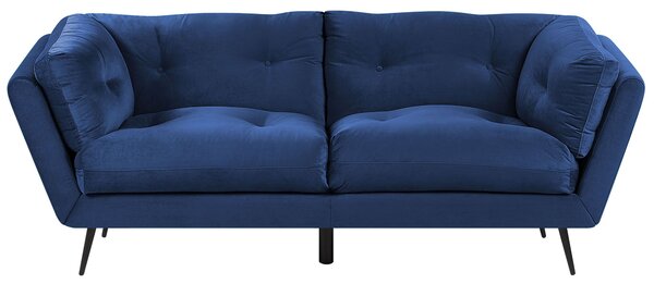 Sofa trzyosobowa retro welurowa niebieska pikowana z metalowymi nogami Lenvik Beliani