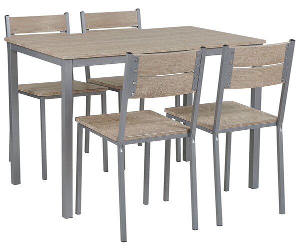 Zestaw mebli do jadalni stół 4 krzesła stal MDF jasne drewno szary Blumberg Beliani