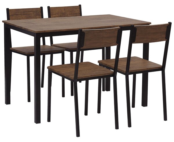 Zestaw mebli do jadalni stół 4 krzesła MDF stal ciemne drewno czarny Hamry Beliani