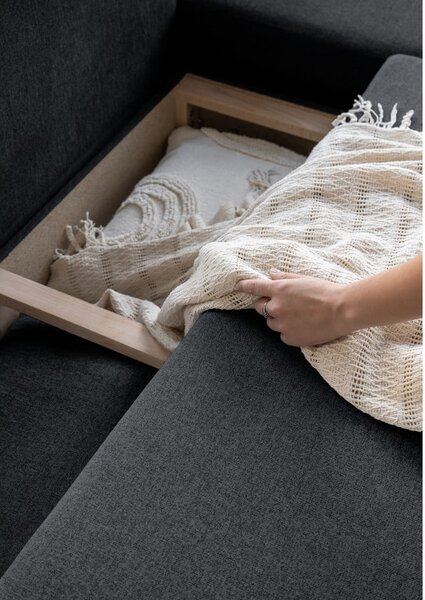 Ciemnoszara rozkładana sofa w kształcie litery "U" Miuform Scandic Lagom, prawostronna