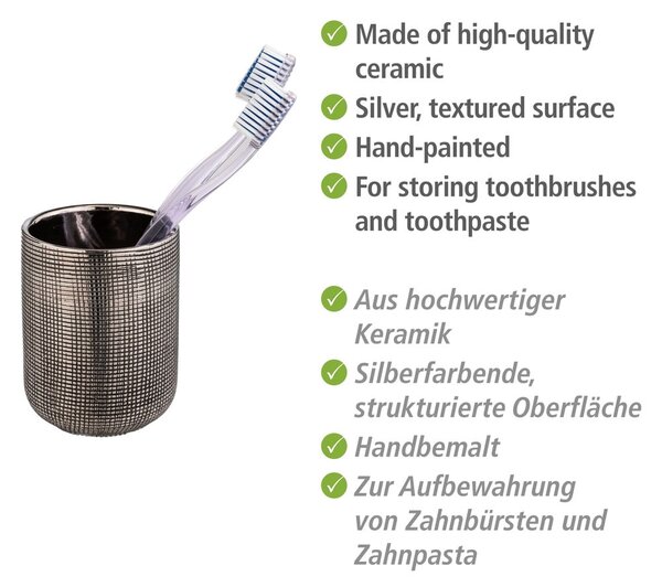 Ceramiczny kubek na szczoteczki do zębów w kolorze srebra Rivara – Wenko