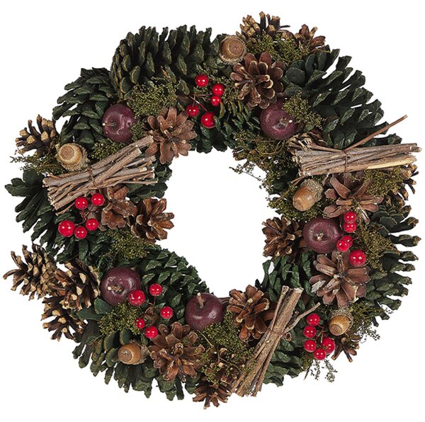 Okrągły wieniec świąteczny drewniany syntetyczny szyszki 35 cm zielony Nurmes Beliani