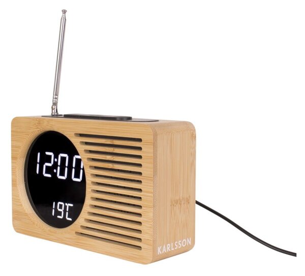 Bambusowy budzik z radiem Karlsson Retro