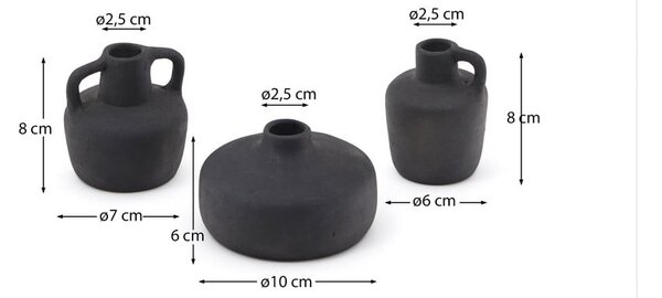 Czarne wazony z terakoty zestaw 3 szt. (wysokość 6 cm) Sofra – Kave Home