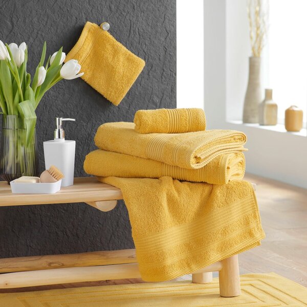 Żółty bawełniany ręcznik kąpielowy frotte 70x130 cm Tendresse – douceur d'intérieur