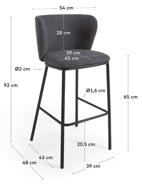 Ciemnoszary hoker (wysokość siedziska 65 cm) Ciselia – Kave Home