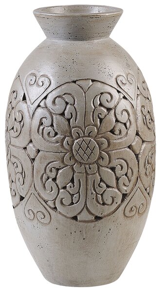 Boho dekoracyjny wazon z terakoty szary wzór kwiatowy ręcznie robiony Eleusis Beliani