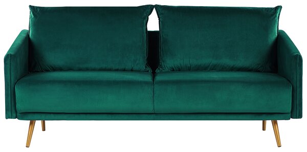 Retro sofa 3-osobowa welurowa szmaragdowa miękkie poduchy złote nóżki Maura Beliani