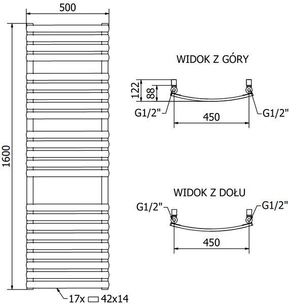 Mexen Bachus grzejnik łazienkowy 1600 x 500 mm, 679 W, złoty - W109-1600-500-00-50