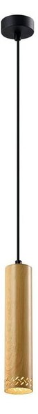 Czarna lampa wisząca z drewnianym kloszem ø 7 cm Tubo – Candellux Lighting