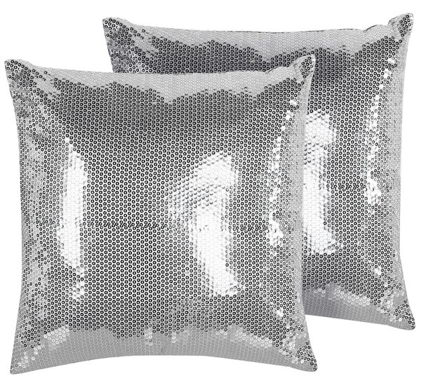 Zestaw 2 poduszek dekoracyjnych srebrnych z cekinami 45 x 45 cm z wypełnieniem Aster Beliani
