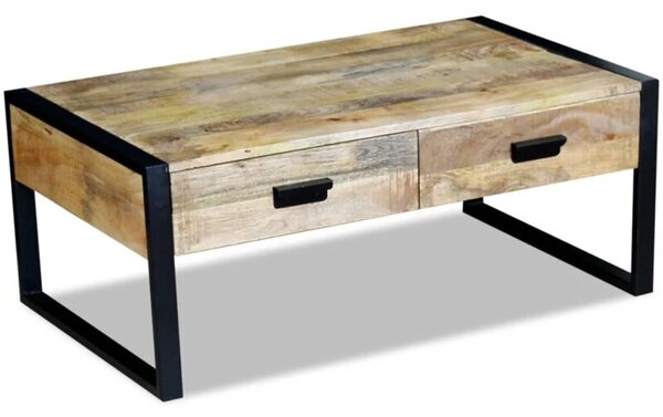 Stolik kawowy z 2 szufladami, lite drewno mango, 100x60x40 cm