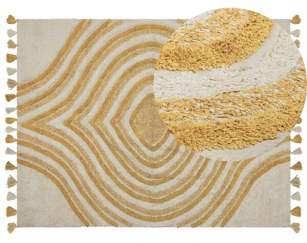 Bawełniany dywan styl abstrakcyjny 160 x 230 cm geometryczny wzór beżowo-żółty Bingol Beliani