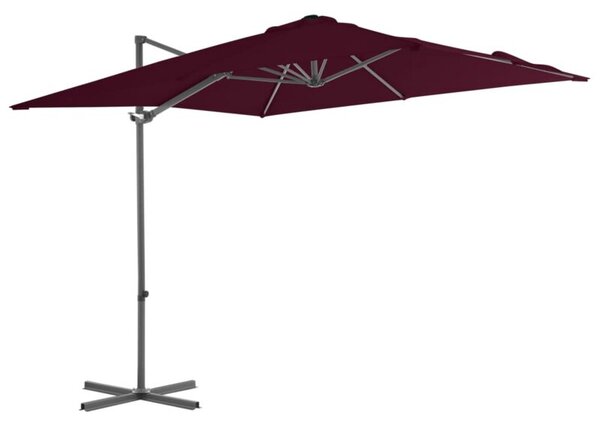 Parasol wiszący na stalowym słupku, bordowy, 250x250 cm
