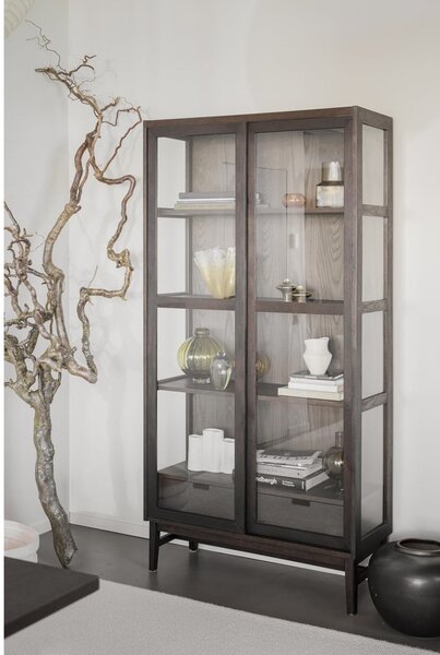 Brązowa witryna w dekorze dębu z drzwiami przesuwnymi 100x203 cm Hazelton – Rowico