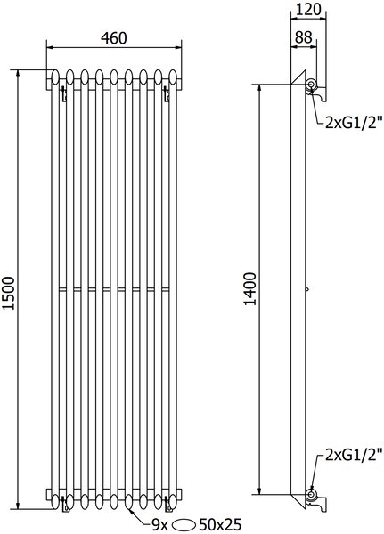 Mexen Atlanta grzejnik dekoracyjny 1500 x 460 mm, 894 W, czarny - W211-1500-460-00-70