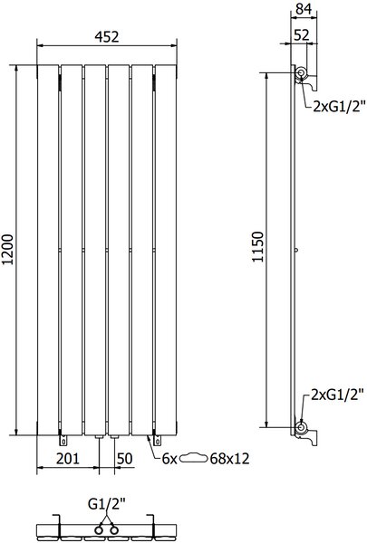 Mexen Boston grzejnik dekoracyjny 1200 x 452 mm, 611 W, czarny - W213-1200-452-00-70