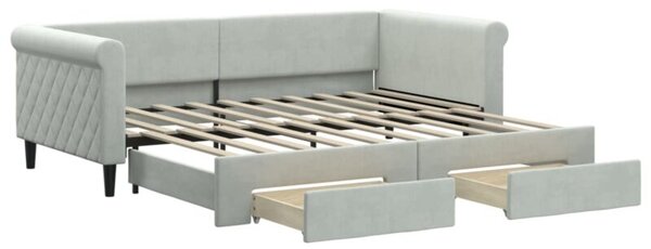 Sofa rozsuwana z szufladami, jasnoszara, 90x190 cm, aksamit