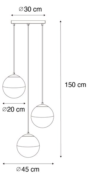 Retro lampa wisząca czarna z przezroczystym szkłem okrągła 3-światłowa - Eclipse