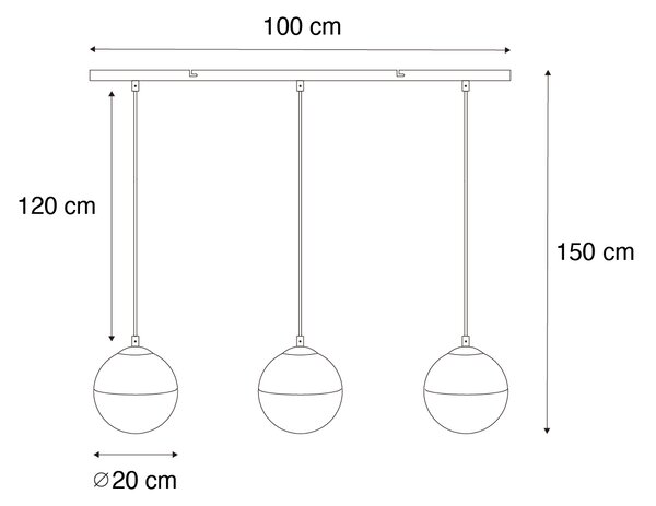 Retrowska lampa wisząca czarna z przezroczystym szklanym kloszem prostokątnym 3-światłowa - Eclipse