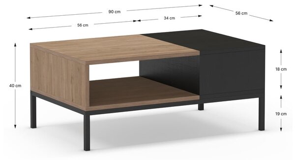Czarno-naturalny stolik 56x90 cm Cailin – Marckeric