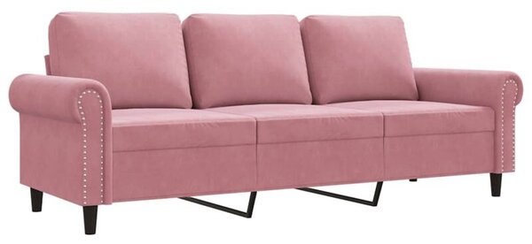 Sofa 3-osobowa, rÃ³Å¼owa, 180 cm, obita aksamitem