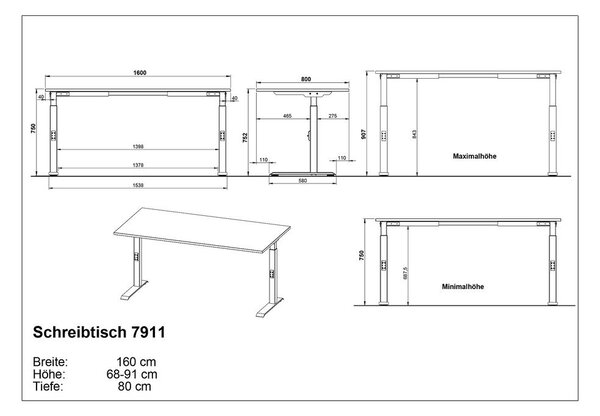 Biurko z regulowaną wysokością z blatem w dekorze dębu 80x160 cm Downey – Germania