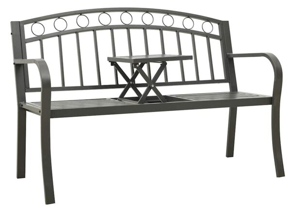 Ławka ogrodowa ze stolikiem, szara, 120 cm, stalowa