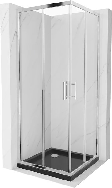 Mexen Rio kabina prysznicowa kwadratowa 70 x 70 cm, transparent, chrom + brodzik Flat, czarny - 860-070-070-01-00-4070