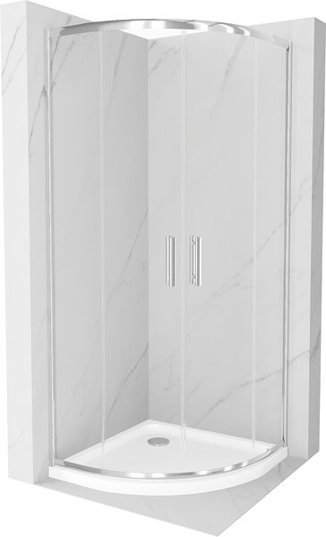 Mexen Rio kabina prysznicowa półokrągła 90 x 90 cm, transparent, chrom + brodzik Flat, biały - 863-090-090-01-00-4110