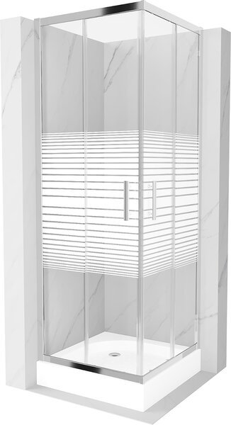 Mexen Rio kabina prysznicowa kwadratowa 70 x 70 cm, pasy, chrom + brodzik Rio, biały - 860-070-070-01-20-4510